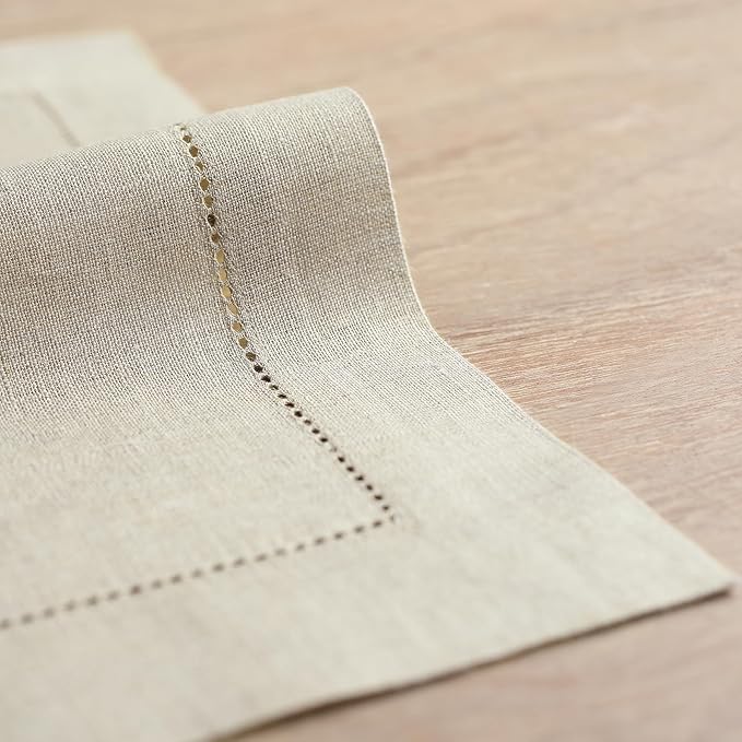 Solino Home Linen Square Placemats Set of 4-100% Pure Linen Natural Cloth Placemats 14 x 14 Inch - Classic Hemstitch, Machine Washable Place Mats for Fall, Autumn, Thanksgiving, Holiday