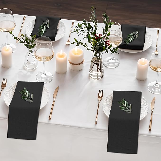 Ruvanti Linen Napkins Set of 6, 18x18 Cloth Napkins, Cotton Linen Blend Napkins Cloth Washable, Soft, Reusable Dinner Napkins for Wedding, Parties, Christmas, Thanksgiving, Everyday Use - Black