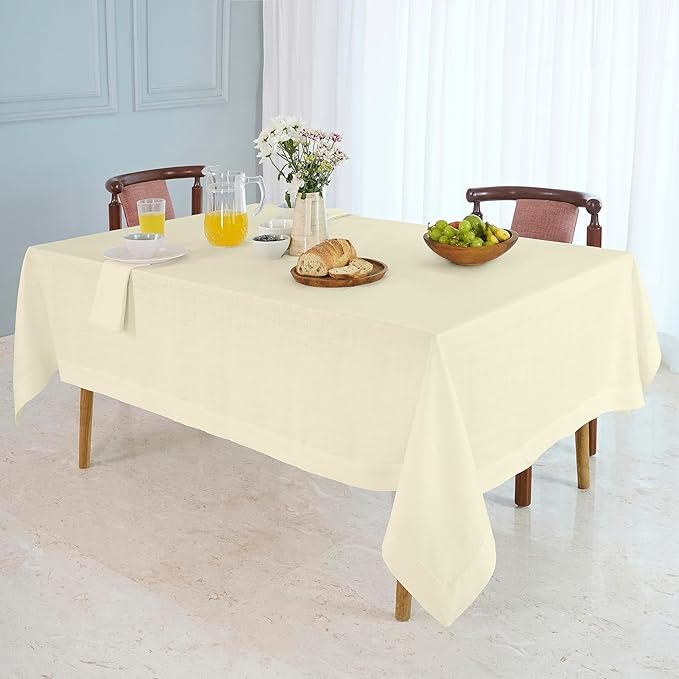 D'Moksha Homes Linen Cream Tablecloth 60 x 132 Inch - 100% Pure Linen Rectangular Tablecloth - Machine Washable Table Cloth for Summer, Fall and Halloween