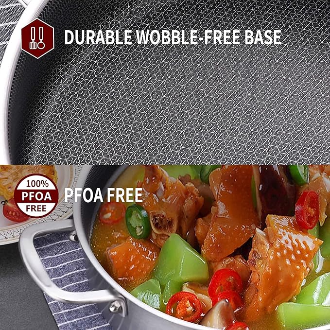 LOLYKITCH Tri-Ply Stainless Steel 10 Inch Non-Stick Sauté Pan with Lid,Induction Deep Cooking Pan, Dishwasher and Oven Safe