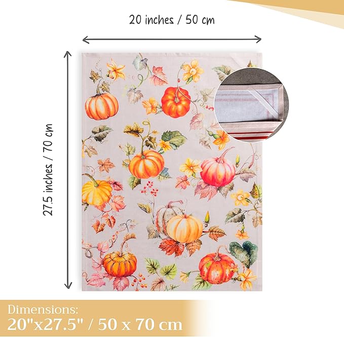 Maison d' Hermine Kitchen Towels Set of 3 100% Cotton 20" x 27.5" Reusable Cloth Tea Dish Towels Absorbent with Hanging Loop for Kitchen Dining Thanksgiving Christmas Decorations (Potiron)