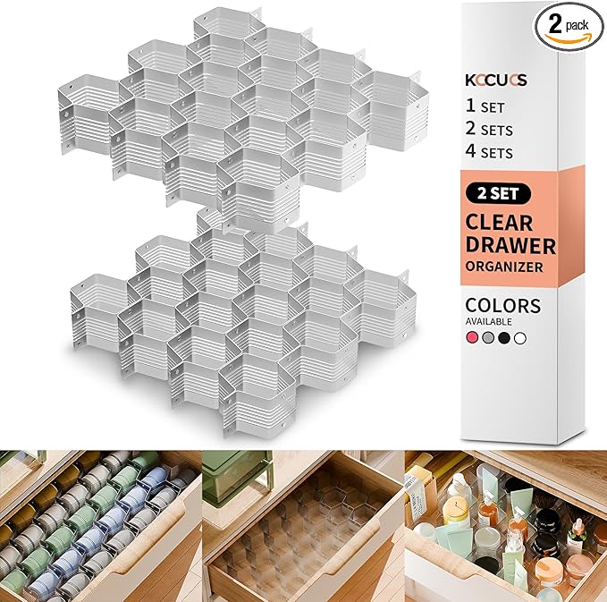 Honeycomb Separator Adjustable Drawer Organizer Divider for Underwear Belt-Scarf Socks Organizer (Gray(2pcs))