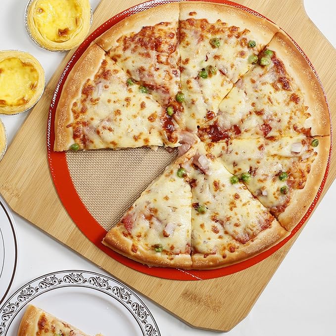 Round Silicone Baking Mats for 12 Inch Pizza Pan, 12 Inch Large Pizza Mat or Dough/Cake Mat, Round Liner for Rolling/XL Air Fryer/Cooling Rack/Microwave, Food Grade Non-Stick Reusable(11.75", 2PCS)