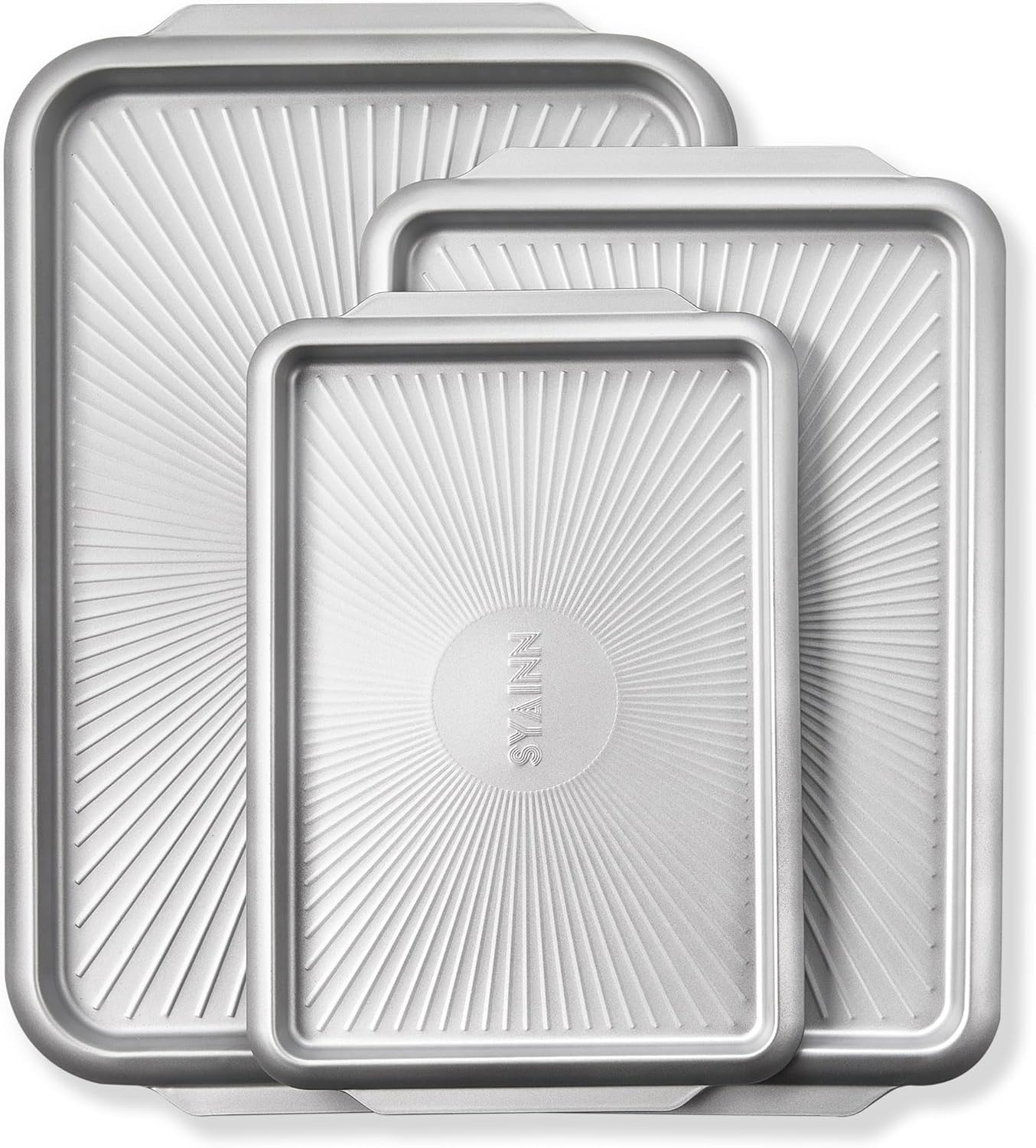 SYAINN Non-stick Ceramic Baking Sheet Set, Pack of 3 - Aluminum Steel Cookie Sheets for Baking - Includes Half/Quarter/Jelly Roll Pans - Warp Resistant, Toxic, PTFE & PFOA Free - Sliver