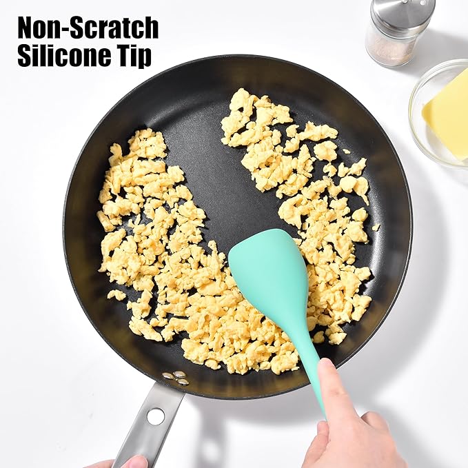 Doosu Silicone Spoon Spatula, 600ºF Heat-Resistant Food Grade Rubber Spoonula with Seamless Design, Non-Stick Flexible Scraper Kitchen Cooking Spoon Baking Tool for Mixing, Scraping (Aqua Sky)
