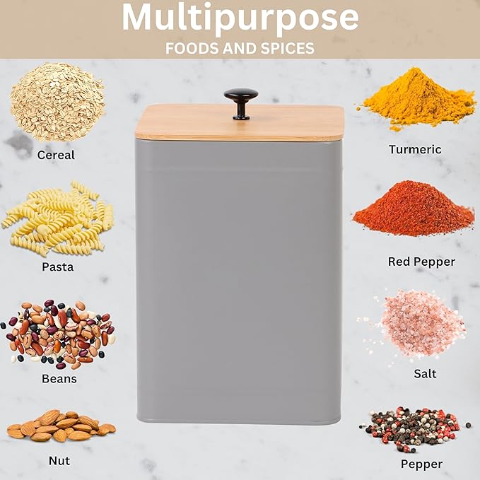 PERFNIQUE Kitchen Canisters, Airtight Canister Sets for Kitchen Counter, Kitchen Canisters for Countertop Set of 4, Coffee Tea Sugar Flour Spice Tin Jars Food Storage Container with Lid(Grey)