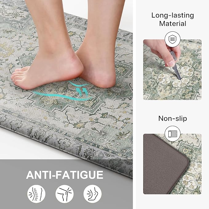GENIMO Kitchen Mats for Floor, Washable Anti Fatigue Mat for Cushioned, 23.6"x71", Waterproof Kitchen Rugs, Non Slip Comfort Standing Mat Rug for Home, Sink, Laundry, Light Green