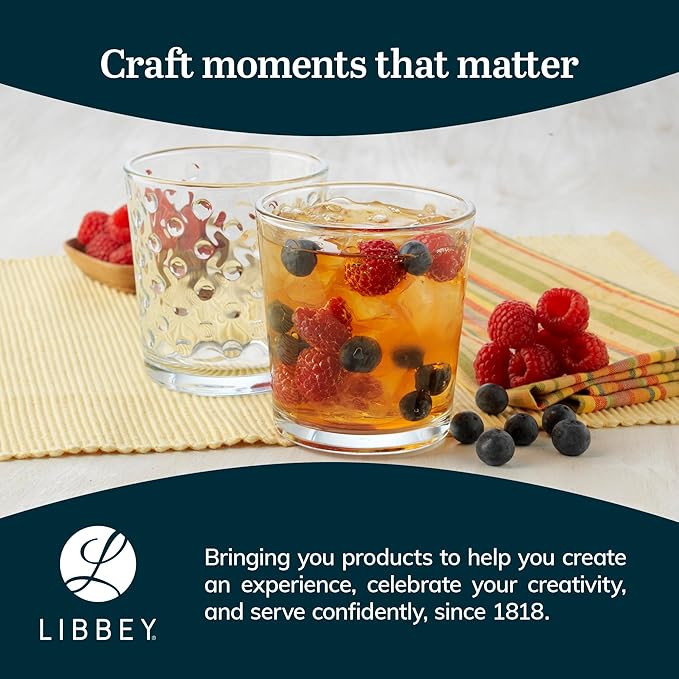 Libbey Awa Tumbler and Rock Glasses Drinking Set, Elegant Polka Dot Drinking Glasses Set of 16, All Purpose Glass Cups Set for Events and Everyday Use