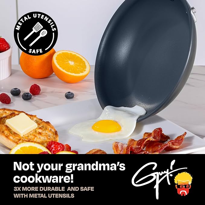 Guy Fieri's Flavortown Laser Titanium 12 Piece Set - Non-stick Cookware Set Without PFAS, PTFE, or PFOA, 3x More Durable, Dishwasher Safe, Oven Safe
