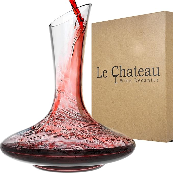Le Chateau Large Elegant Wine Decanter with Aerator - Hand Blown Lead-Free Crystal Glass Wine Carafe, 750ml Red Wine Decanter, Wine Aerator Accessory for Wine Lovers