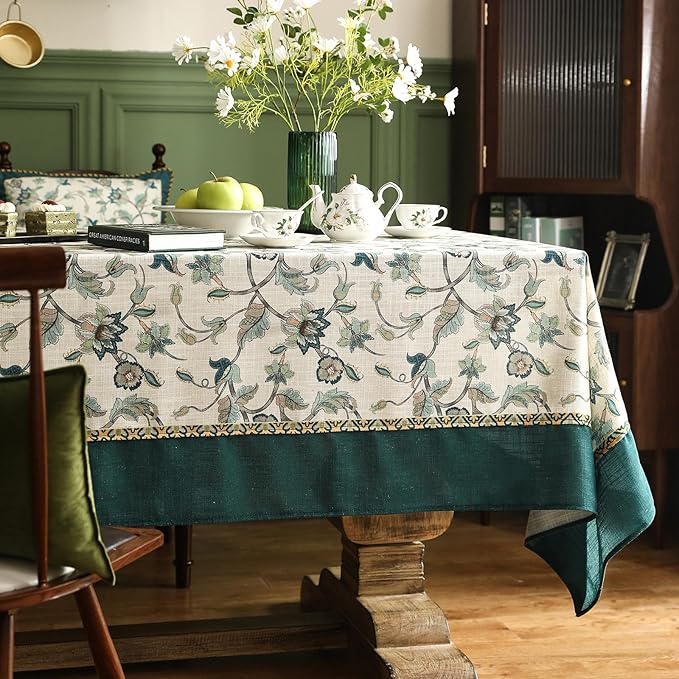 patdrea Designer Floral Linen Table Cloth Durable Breathable Table Cover Decoration Kitchen Dining Tablecloth for Rectangle Tables for Kitchen Dining Christmas,Holiday,Patio,67"x 118"