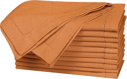 Bedding Craft Cotton Cloth Dinner Napkins Set of 12 – 18x18 Desert Sun with Frayed Fringe – Machine Washable Fabric Napkins for Weddings, Baby Showers, Parties & Everyday Dining