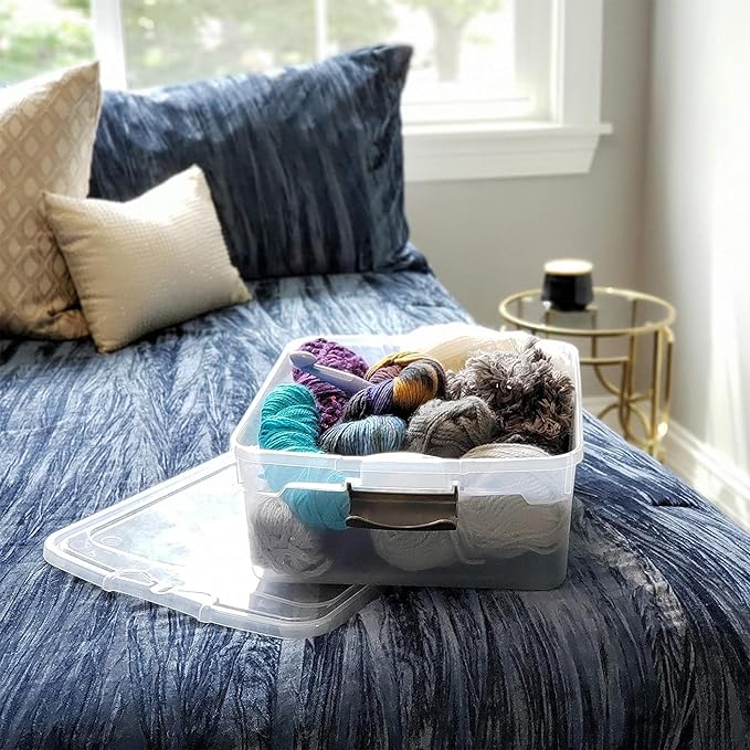 HOMZ 4-Pack Latching Lid, Clear Plastic Storage Organizer Bins, 15.5 Quart, Gray Latch - Stackable Organizing Containers for Home, Garage, and Office