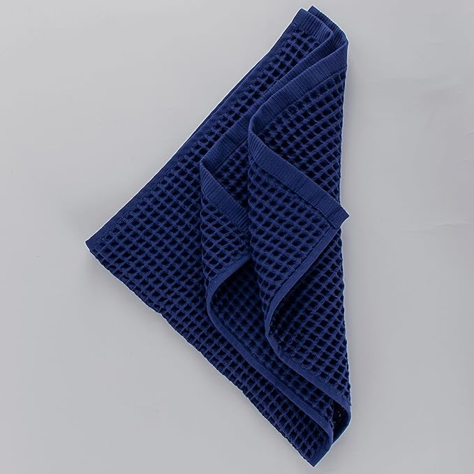 PÜSKÜL Organic Waffle Kitchen Towel 100% Turkish Cotton Set of 3 Navy Blue - Premium Quality, Soft, Quick-Dry, Absorbent, Lint-Free Hand Towels 32X16 Inches (3, Navy Blue)
