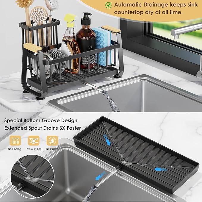 Doasuwish Sponge Holder for Kitchen Sink with Dish Brush Holder, Rustproof 304 Stainless Steel Sink Caddy for Kitchen Countertop Accessories & Storage