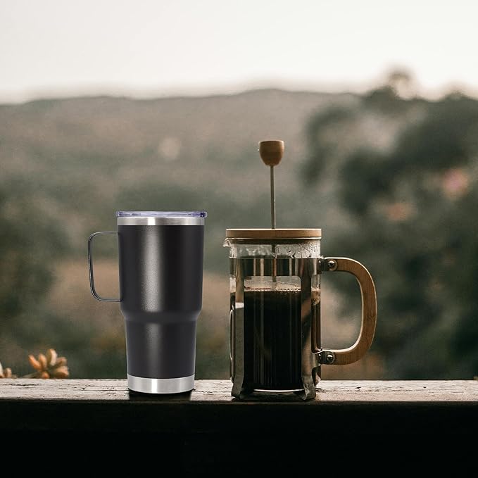 20 oz Tumbler with Handle and Lid, Stainless Steel Tumbler Insulated Travel Coffee Mug, Spill Proof Double Wall Vacuum Tumbler Cup Keep Drink Hot & Cold, Black, 1 Pack