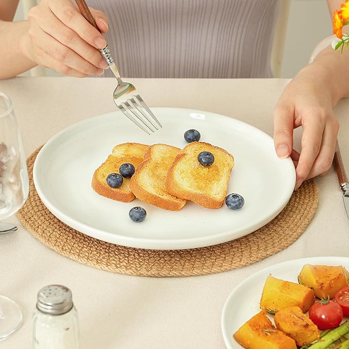 Stoneware Salad Plates Set of 4, 8 Inch Plates for Dessert, Ceramic Plates Sets, Microwave Safe, Dishwasher Safe, Versatile for All Seasons, Stardust Glaze White