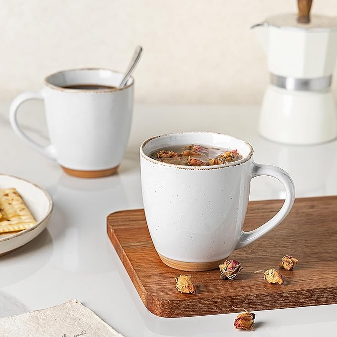 AmorArc 12oz Ceramic Coffee Mugs set of 4, Stylish Coffee Mugs with Rustic Terracotta Underside for Latte/Cappuccino/Milk/Cocoa, Dishwasher&Microwave Safe, White