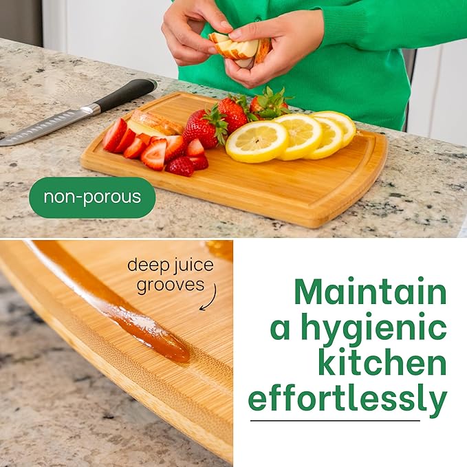 Small Bamboo Cutting Board – 12 Inch Wood Cutting Boards for Kitchen with Glue-Free Surface™ & Juice Groove – Non-Toxic, FSC-Certified, Durable Wooden Chopping Board
