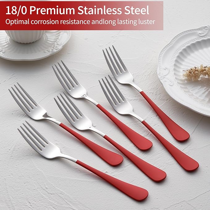 Red and Black Dinne Forks Set 24 Piece,Red and Black Handle Silverware Forks 18/0 Stainless Steel Flatware Bulk Forks,8.1-inch Dessert Forks Sets Table Forks Set of 24, Dishwasher Safe
