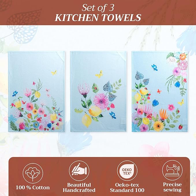 Maison d' Hermine Kitchen Towels Set of 2 100% Cotton 27.50" x 20" Reusable Cloth Tea Dish Towels Absorbent with Hanging Loop for Kitchen, Dining, Cocktail Parties Spring/Summer (Jardin D'Ete - Mint)