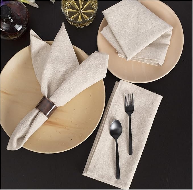 Flax Linen Cotton Cloth Napkins Set of 12-18x18 inch Dinner Napkins, Machine Washable, Soft & Durable for Home, Restaurants, Events - Natural Color