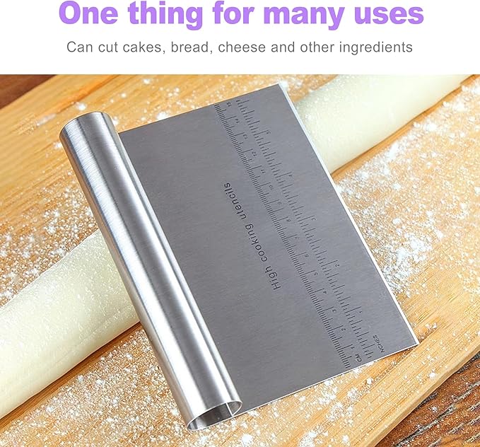 2 Pack Stainless Steel Dough Cutter Scraper Set - Bench Scraper & Pastry Knife with Measuring Marks - Bread Dough Baking Professional Kitchen Tool