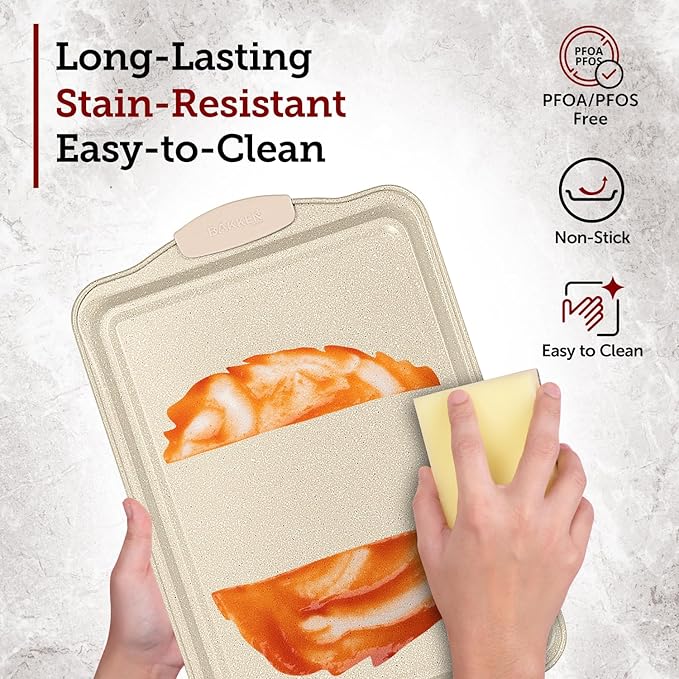 6-Piece Deluxe Nonstick Baking Pan Set - Professional Grade Carbon Steel Bakeware with White Marble Coating & Silicone Handles