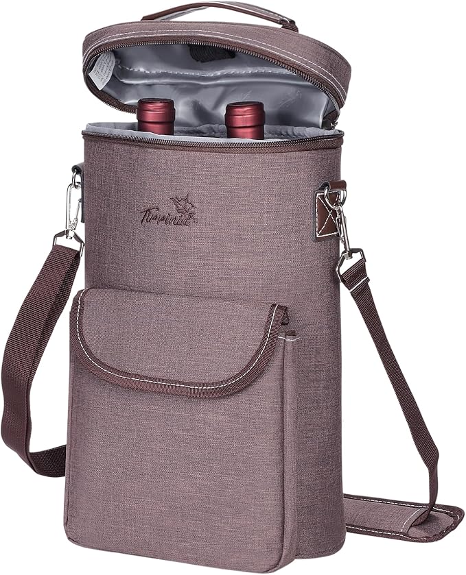 Tirrinia 2 Bottle Wine Gift Tote Carrier - Leakproof & Insulated with Large Pockets Wine Cooler Bag for Travel, Tasting, Party, Dinner, Valentine's Day Gift