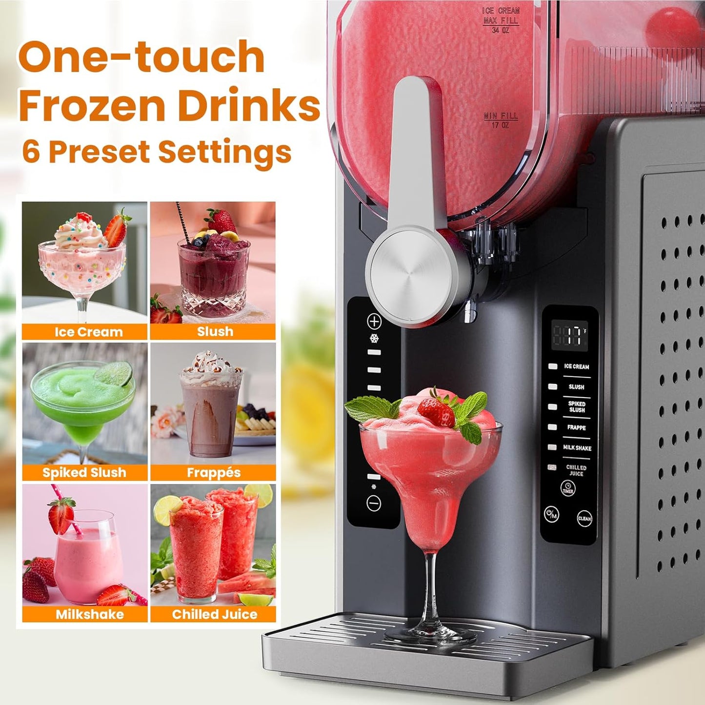 Slushie Machine No Ice Needed: Soft Serve Ice Cream Machine,Slushy Machine for Home with 6 Preset Programs, Quiet Operation, LED Display, Auto-Clean,Perfect for Milkshakes, Margarita Smoothie, Frappés