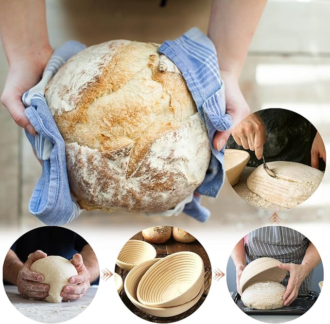 Banneton Bread Proofing Basket: 2 PCS Sourdough Proofing Basket with Liner - Round Banneton Basket for Baking