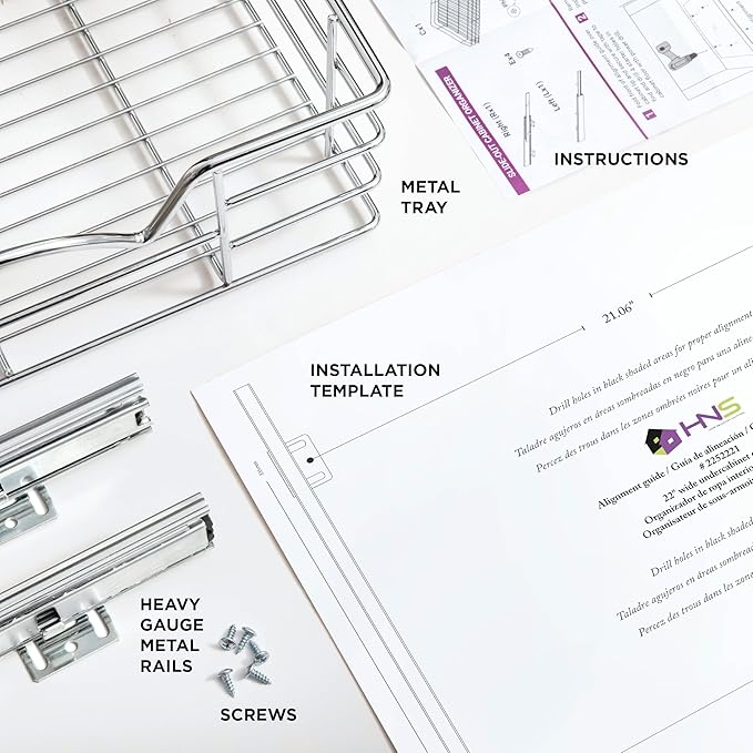 HOLDN’ STORAGE Heavy-Duty Premium Collection Pull Out Cabinet Organizer, Cabinet Drawer Slide Outs, Lifetime Limited Warranty - Basket Size 22" W x 21" D x 5" H, Anti-Rust Chrome Finish