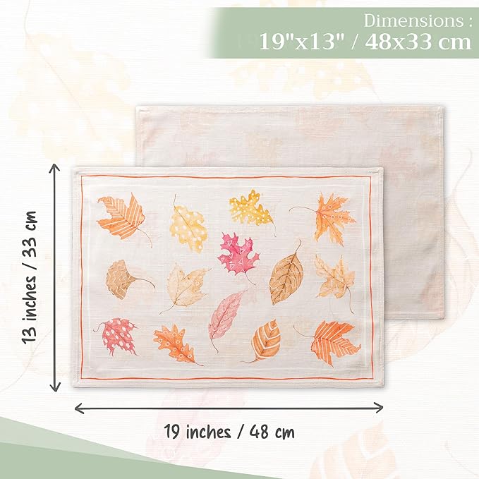 Maison d' Hermine Placemats Set of 4 100% Cotton Washable Cloth Place Mats, Reusable Table Mats for Thanksgiving Christmas Decorations Kitchen Dining Party Wedding (Colours of Autumn, 13" x 19")