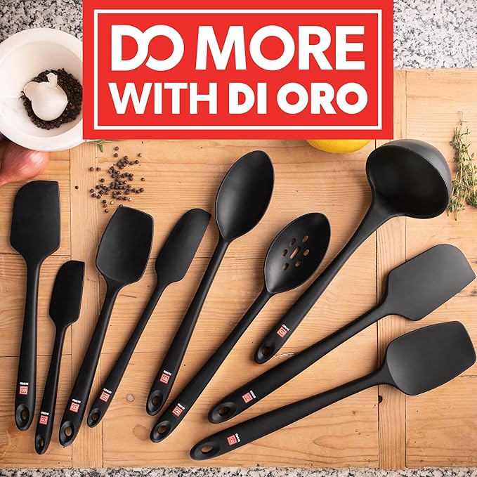 DI ORO Silicone Spatula Set - Rubber Kitchen Spatulas for Baking, Cooking, & Mixing - 600°F Heat-Resistant & BPA Free Silicone Scraper Spatulas for Nonstick Cookware - Dishwasher Safe (3pc, Black)