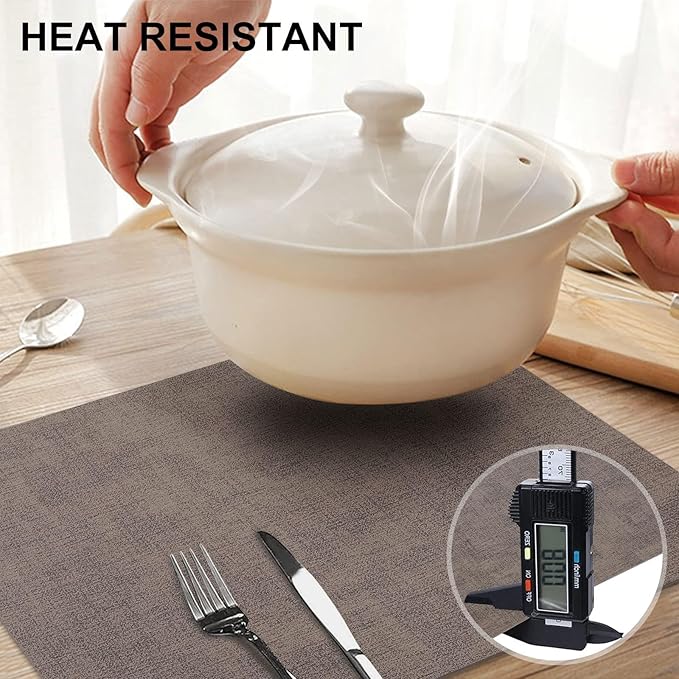 homing Faux Leather Heat Resistant Placemats 6 Packs, Waterproof Wipeable Dining PU Place Mats for Indoor & Outdoor, Easy to Clean, Brown