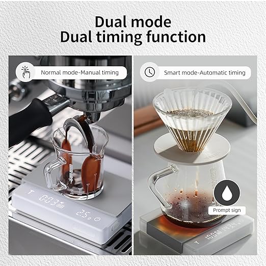MHW-3BOMEBR Espresso Scale with Auto Timer, Rechargeable Coffee Scale for Barista, 0.1g High Precision Digital Coffee Bean Weight Scales, 0.3-2kg, Solid-liquid Detection, Auto Peeling,White ES6028W-OS