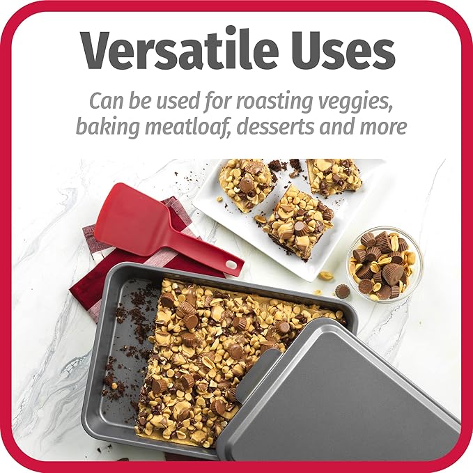 GoodCook Everyday Baking Pan with Metal Lid Nonstick Warp-Resistant Heavy-Gauge Steel Construction Even-Heating Oblong Cake Pan with Solid Oven-Safe Cover, 9x13-Inch, Gray