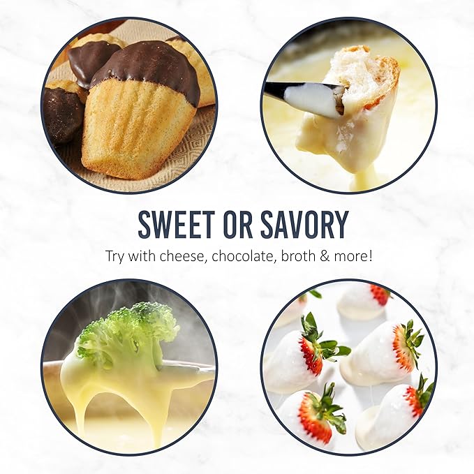 Nostalgia 8-Cup Electric Fondue Pot Set for Cheese & Chocolate - 8 Color-Coded Forks, Temperature Control - Kitchen Gadgets and Appliances for Hors d'Oeuvres and More - Stainless Steel