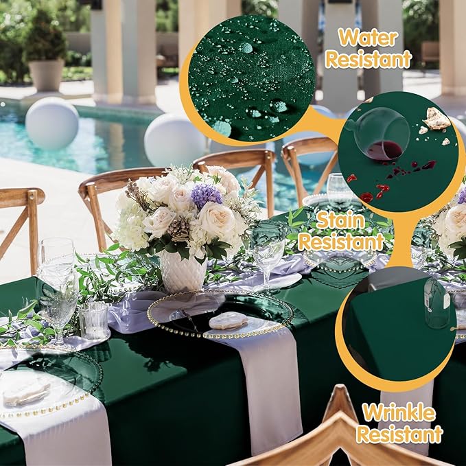 BRILLMAX 10 Pack Hunter Green Tablecloths for 8 Foot Rectangle Tables 60 x 126 Inch - 8ft Rectangular Bulk Linen Polyester Fabric Washable Cloth Cover for Wedding Reception Banquet Birthday Party