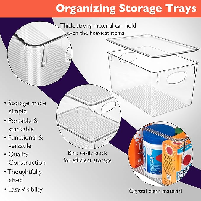 ClearSpace Plastic Storage Bins With lids, 8 Pack – Perfect Pantry Organization and Storage – Fridge Organizer, Pantry Storage Containers and Storage Bins, Cabinet Organizers