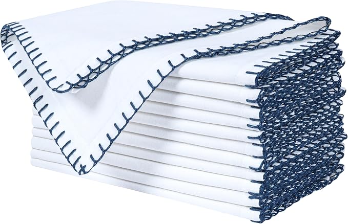 Bedding Craft Cotton Cloth Dinner Napkins Set of 12 – 18x18 Magical Forest Green Reusable Fabric Napkins with Blanket Stitch Selvedge – Elegant Washable Wedding Napkins for Dining, Kitchen & Events