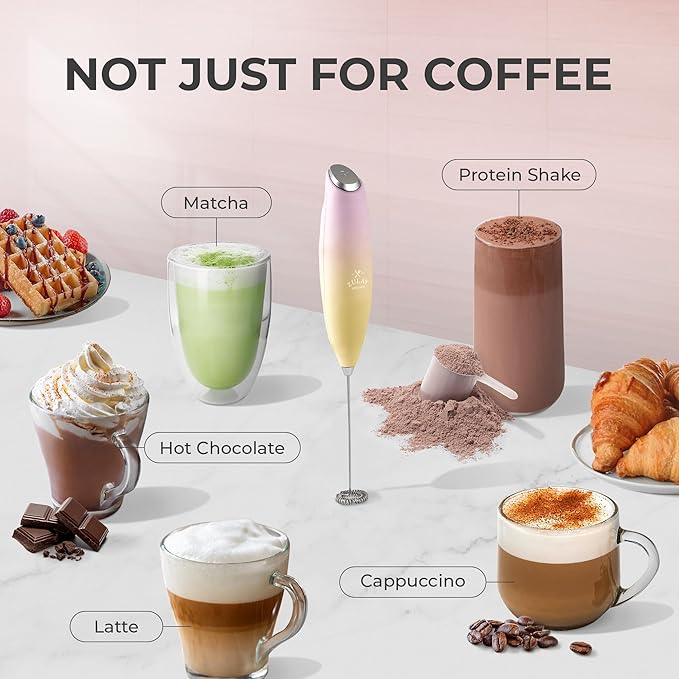 Zulay Kitchen Milk Frother Handheld Electric Whisk with AA Duracell Batteries – Durable Drink Mixer for Coffee, Lattes, Cappuccinos & More - Mimosa