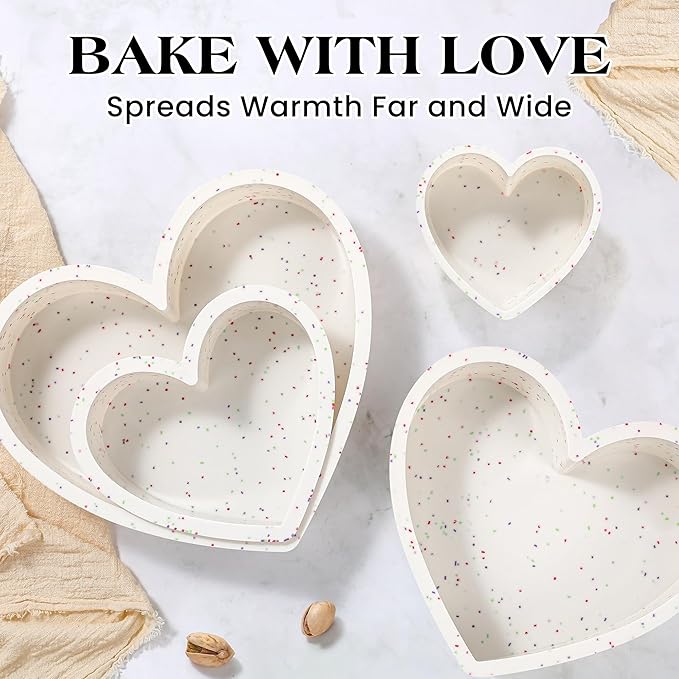 6 Inch Heart Shaped Cake Pans Small Heart Cake Pan Nonstick Silicone Molds for Baking Set of 3 (Cream)