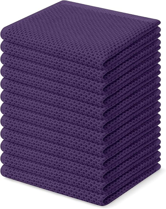 Homaxy 100% Cotton Waffle Weave Kitchen Dish Cloths, Ultra Soft Absorbent Quick Drying Dish Towels, 12 x 12 Inches, 12-Pack, Eggplant