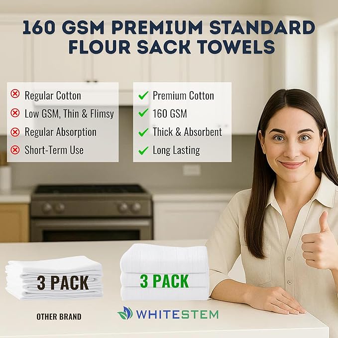 Flour Sack Towels |Tea Towel for Crafts| Kitchen |Dish | Cotton Blank Towel for Embroidery|Baking Bread Proofing Linen Cover Diamond Crinkle|Thick Absorbent Quick Dry | 3 Pack 28"x28" White
