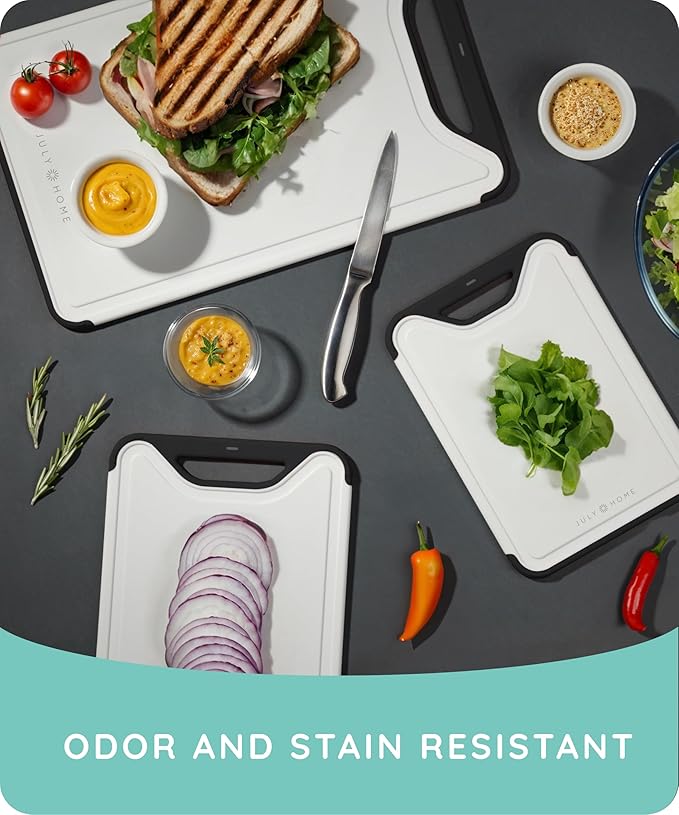 𝐏𝐫𝐞𝐦𝐢𝐮𝐦 𝐓𝐡𝐢𝐜𝐤 Cutting Boards for Kitchen, Plastic Cutting Board Set of 3, Dishwasher Safe Cutting Boards w/Juice Grooves for Meat, Veggies, Easy Grip Handle, Easy Grip Handle