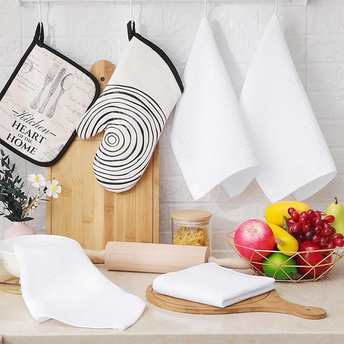Homaxy 100% Cotton Waffle Weave Kitchen Dish Cloths, Ultra Soft Absorbent Quick Drying Dish Towels, 12 x 12 Inches, 8-Pack, White
