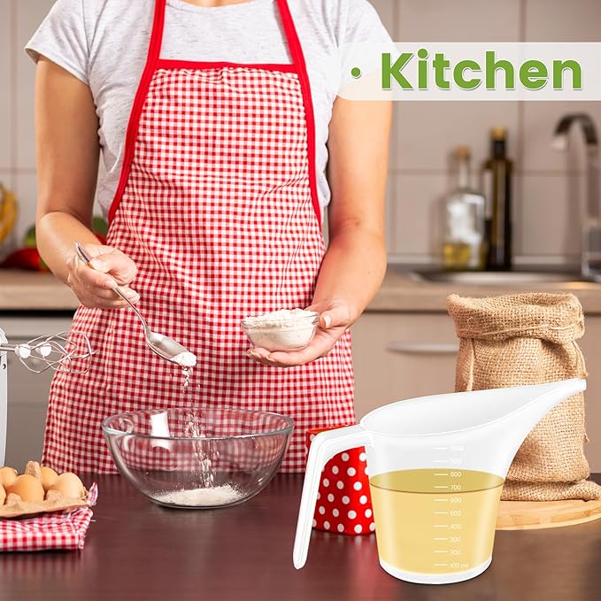 4 Pack Plastic Funnel Pitcher,Measuring Cup with Long Spout,Large Capacity Easy Pour Cup,Perfect for Bakeware Mold,Oils,Watering Plants(1000ml)