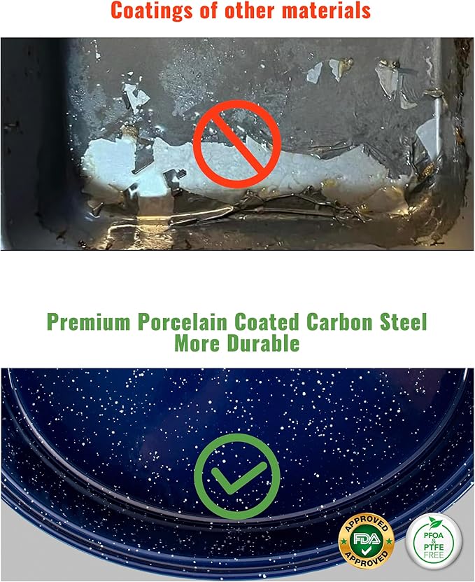 Roasting Pan with Lid and Rack 18" Dark Blue and White Speckled Design Large Oval Enamel Roast pan,Perfect for Thanksgiving Christmas Parties and Dinner Gatherings with Mesh Frame Gift Packaging