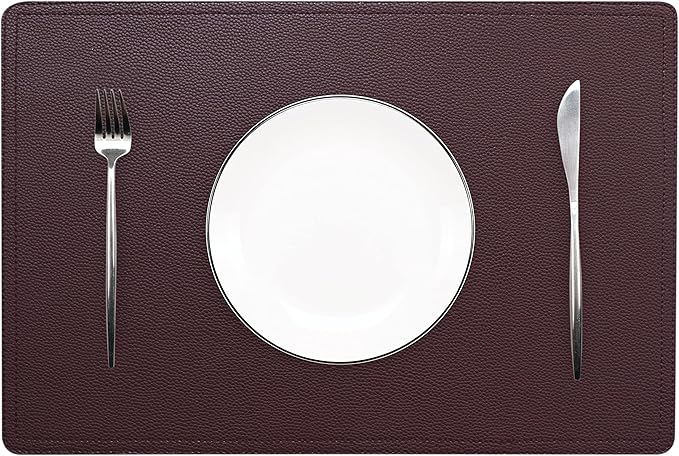 Set of 6 Faux Leather Placemats, PU Table Mats, Waterproof, Stain Resistant, Heat Resistant, Easy to Clean for Kitchen Dining Table,Conference Table